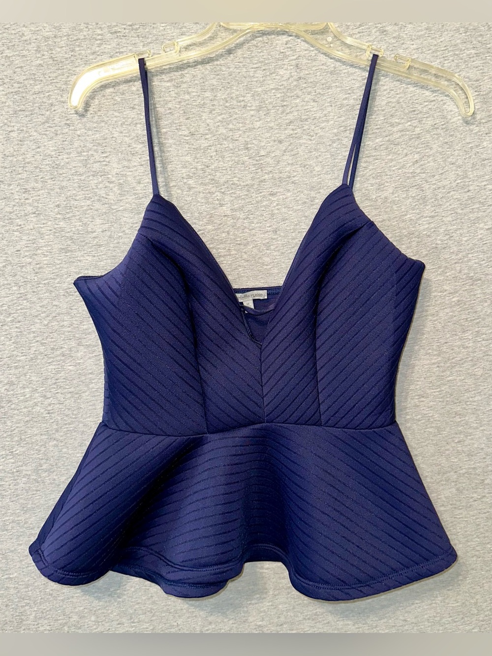 Charlotte Russe Navy Blue Ribbed Peplum Top Deep V Neck Wired Cami Tank Medium